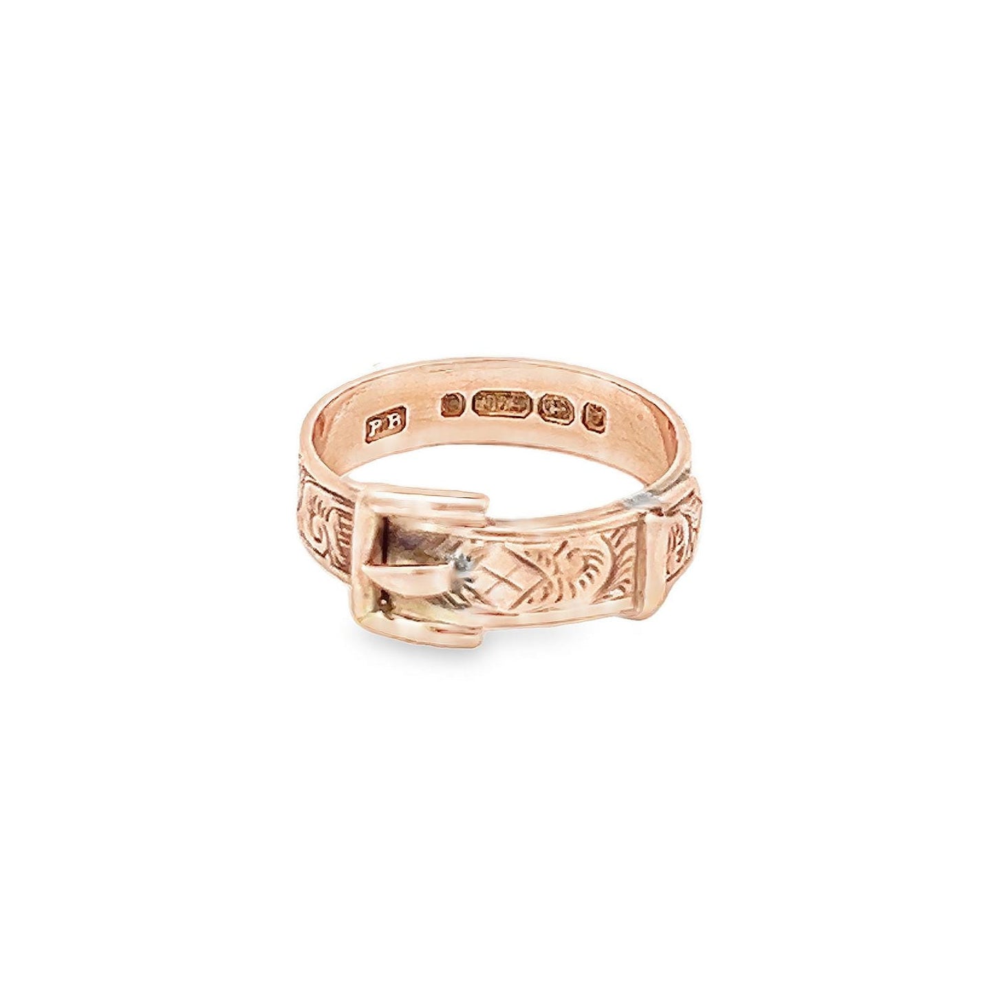 Antique Edwardian 9ct Gold Buckle Ring. Birmingham 1912. Crisp Example with Fine Engraving.