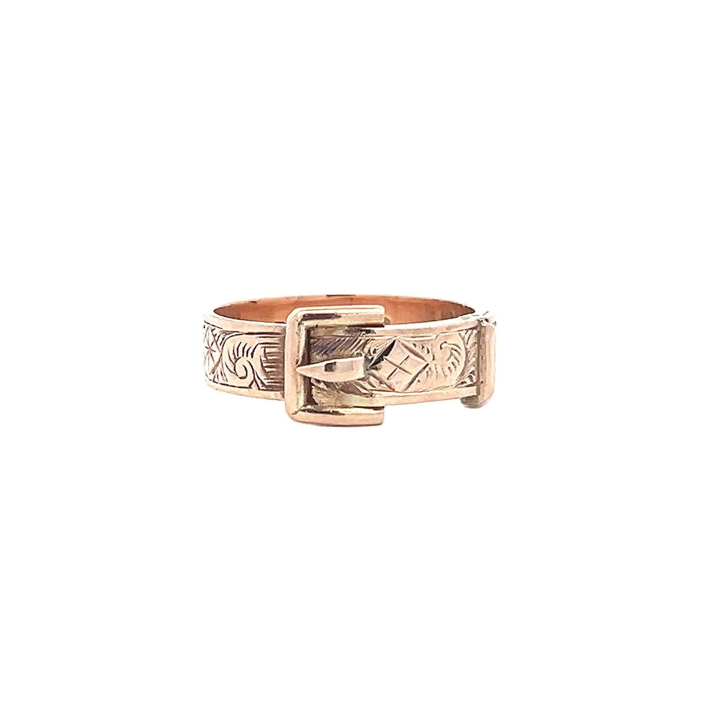 Antique Edwardian 9ct Gold Buckle Ring. Birmingham 1912. Crisp Example with Fine Engraving.