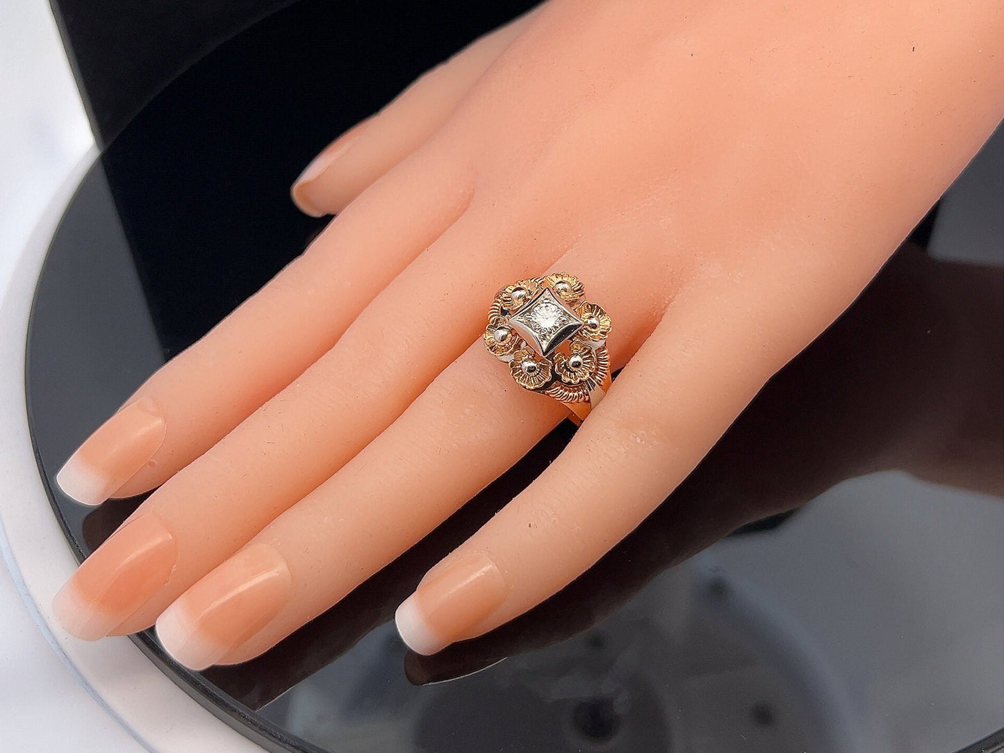A Stylish Vintage Mid-Century Diamond Set 18ct Gold Cocktail Ring. Two-tone 18ct Gold Cocktail Ring. 0.30 Carats Diamond.