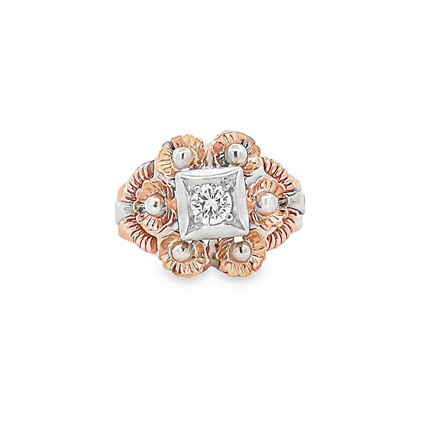 A Stylish Vintage Mid-Century Diamond Set 18ct Gold Cocktail Ring. Two-tone 18ct Gold Cocktail Ring. 0.30 Carats Diamond.