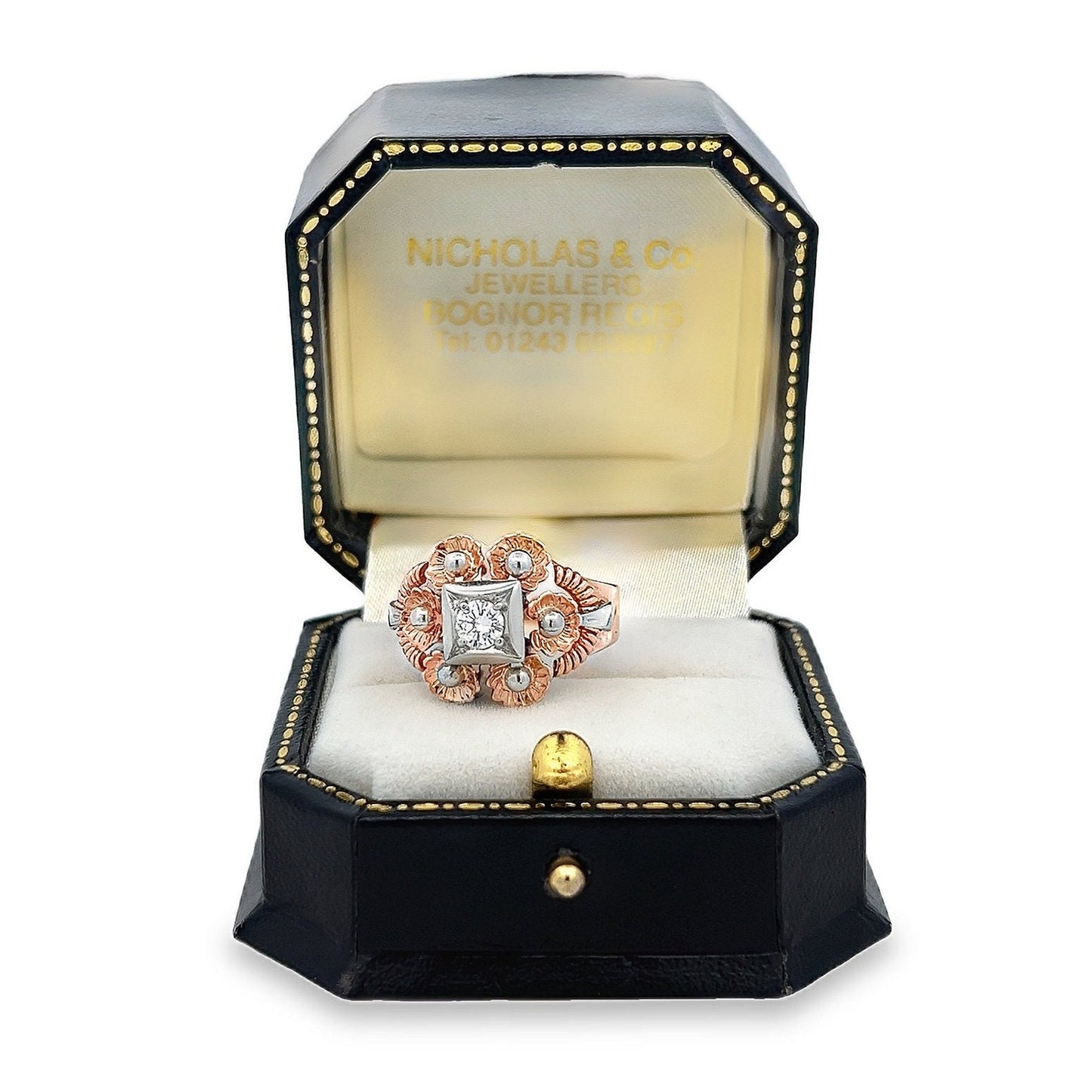 A Stylish Vintage Mid-Century Diamond Set 18ct Gold Cocktail Ring. Two-tone 18ct Gold Cocktail Ring. 0.30 Carats Diamond.