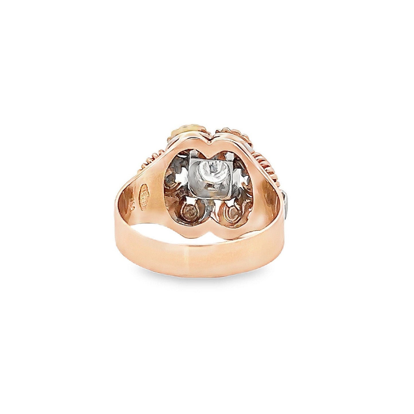 A Stylish Vintage Mid-Century Diamond Set 18ct Gold Cocktail Ring. Two-tone 18ct Gold Cocktail Ring. 0.30 Carats Diamond.