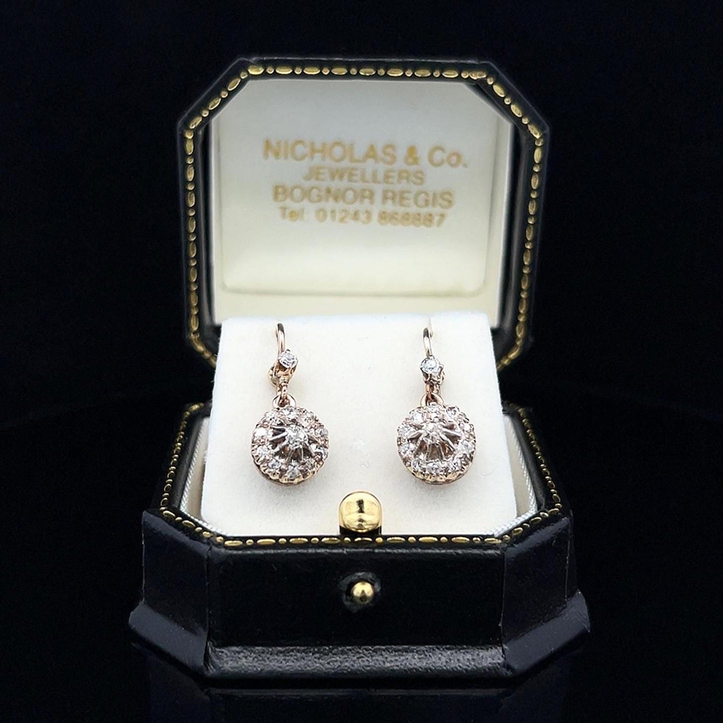 Antique Continental Old Mine Cut Diamond Gold Cluster Drop Earrings. 14/15ct Gold. Circa 1890 /1900