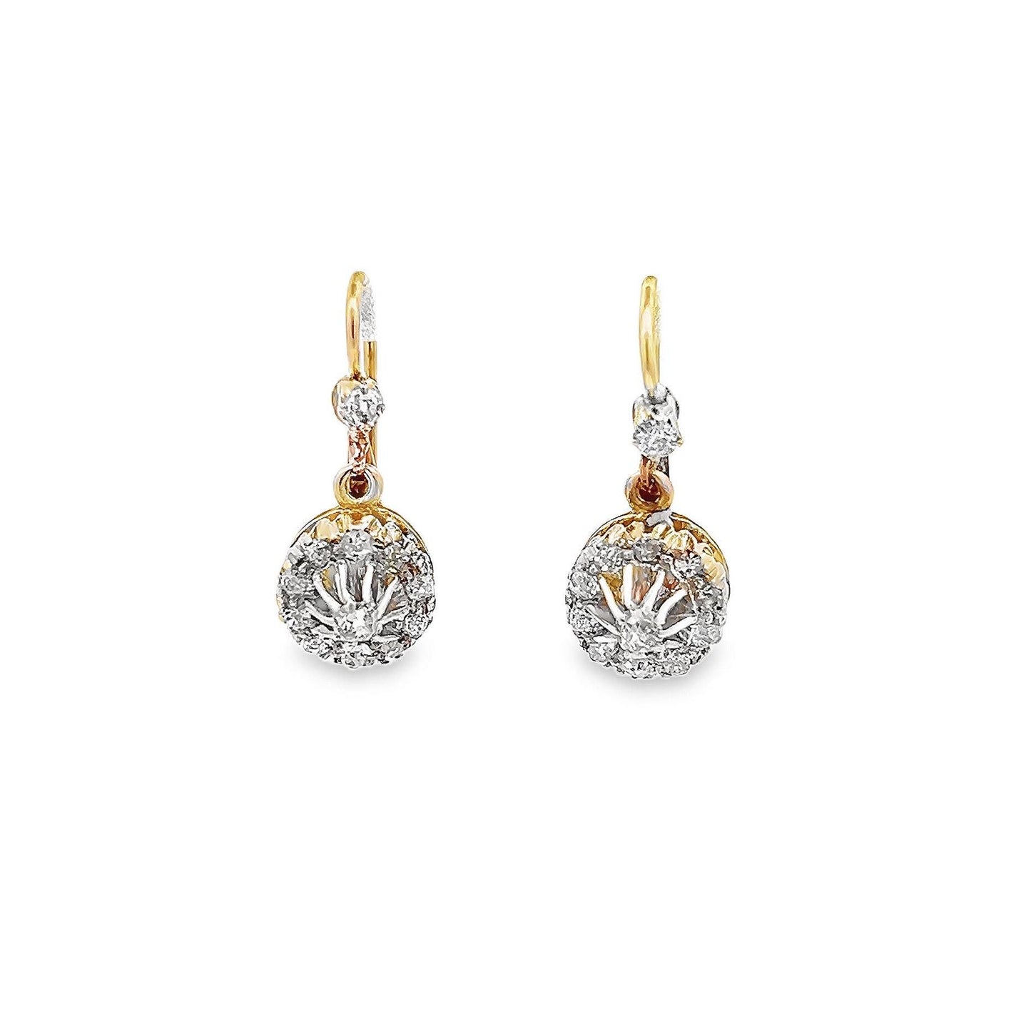 Antique Continental Old Mine Cut Diamond Gold Cluster Drop Earrings. 14/15ct Gold. Circa 1890 /1900