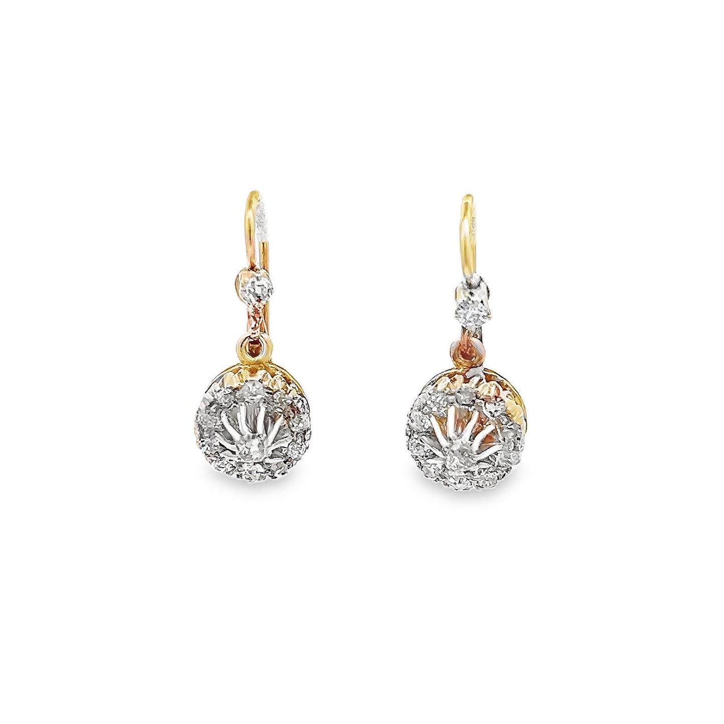 Antique Continental Old Mine Cut Diamond Gold Cluster Drop Earrings. 14/15ct Gold. Circa 1890 /1900