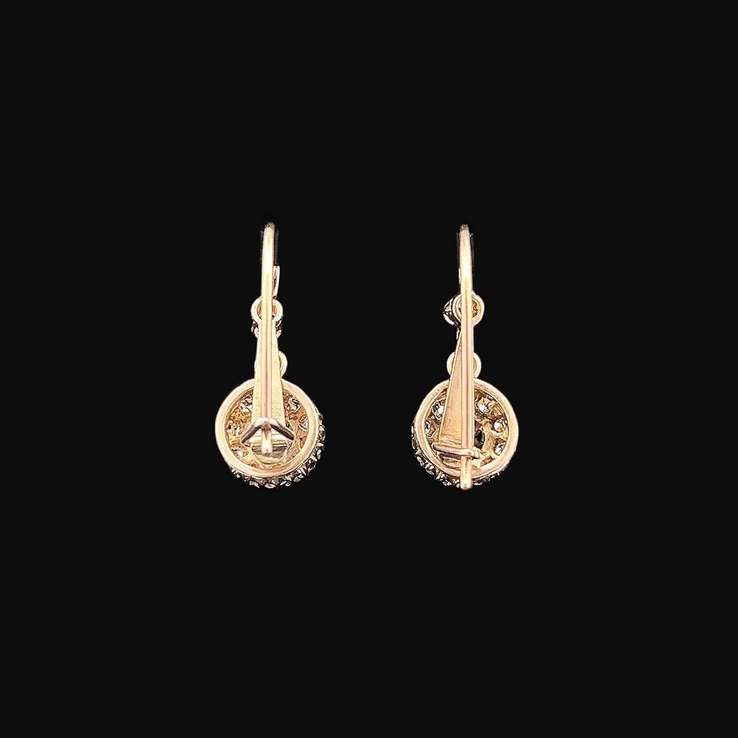 Antique Continental Old Mine Cut Diamond Gold Cluster Drop Earrings. 14/15ct Gold. Circa 1890 /1900