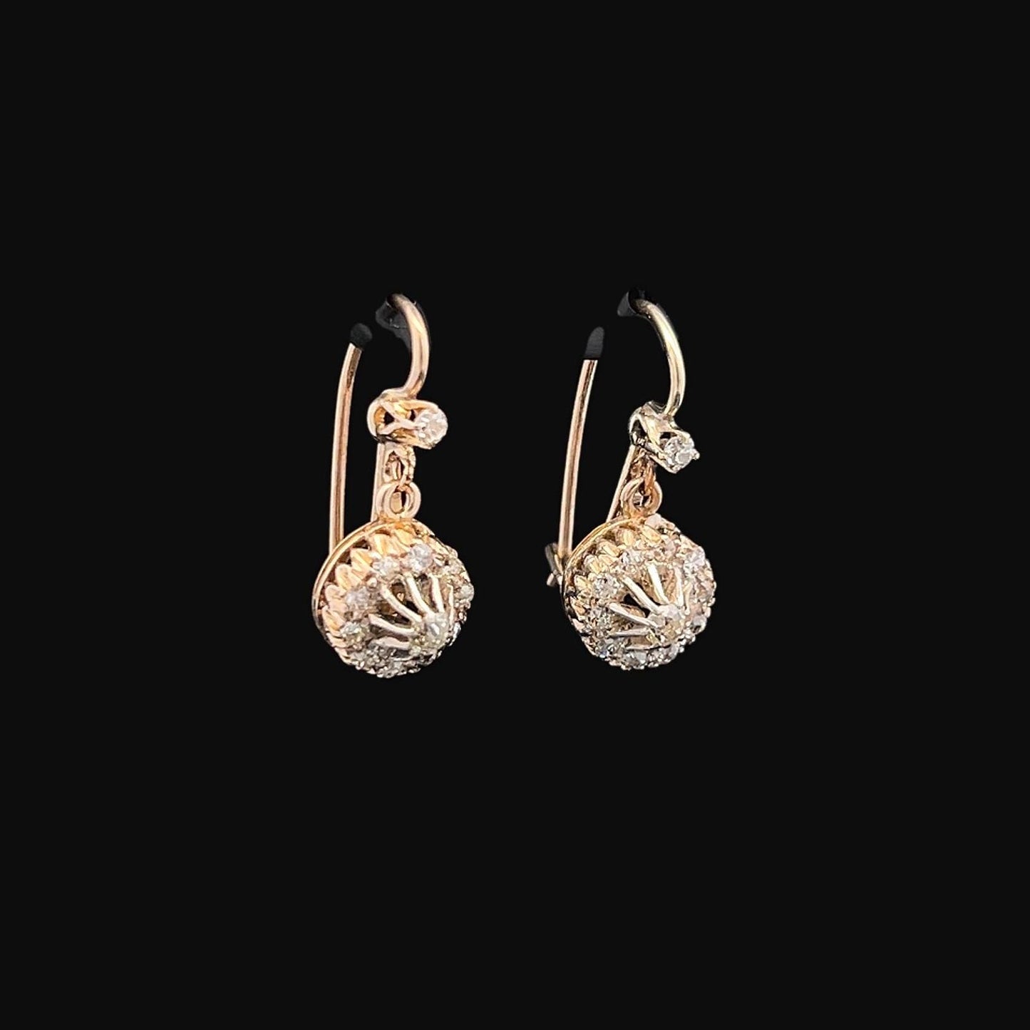 Antique Continental Old Mine Cut Diamond Gold Cluster Drop Earrings. 14/15ct Gold. Circa 1890 /1900