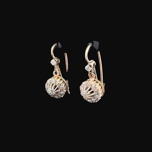 Antique Continental Old Mine Cut Diamond Gold Cluster Drop Earrings. 14/15ct Gold. Circa 1890 /1900