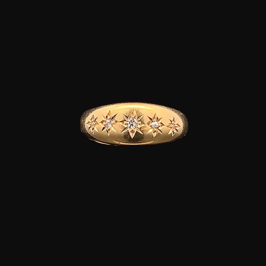 Antique Edwardian 18ct Gold Five Stone 'Star Set' Diamond Gypsy Ring. Dated Birmingham 1903