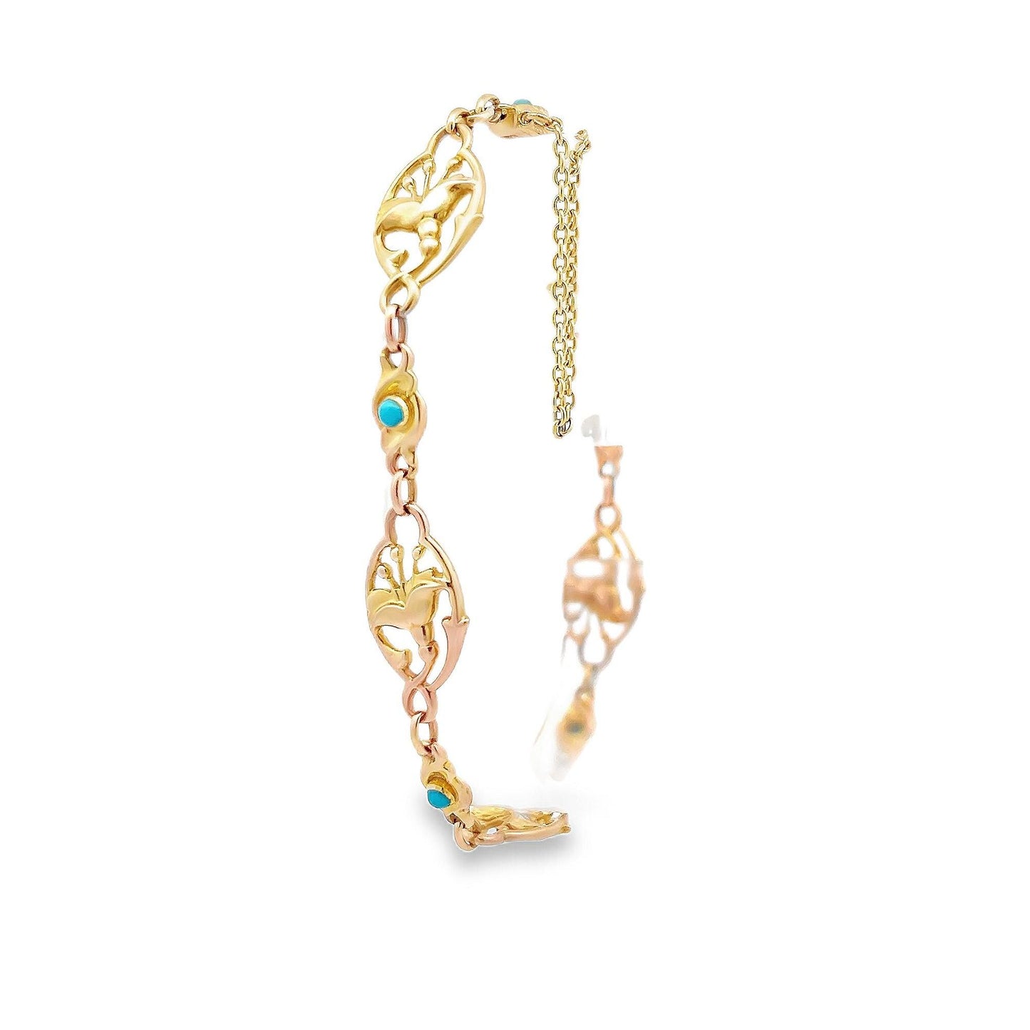 Antique Art Nouveau Turquoise Fuchsia 15ct Gold Bracelet. Circa 1910