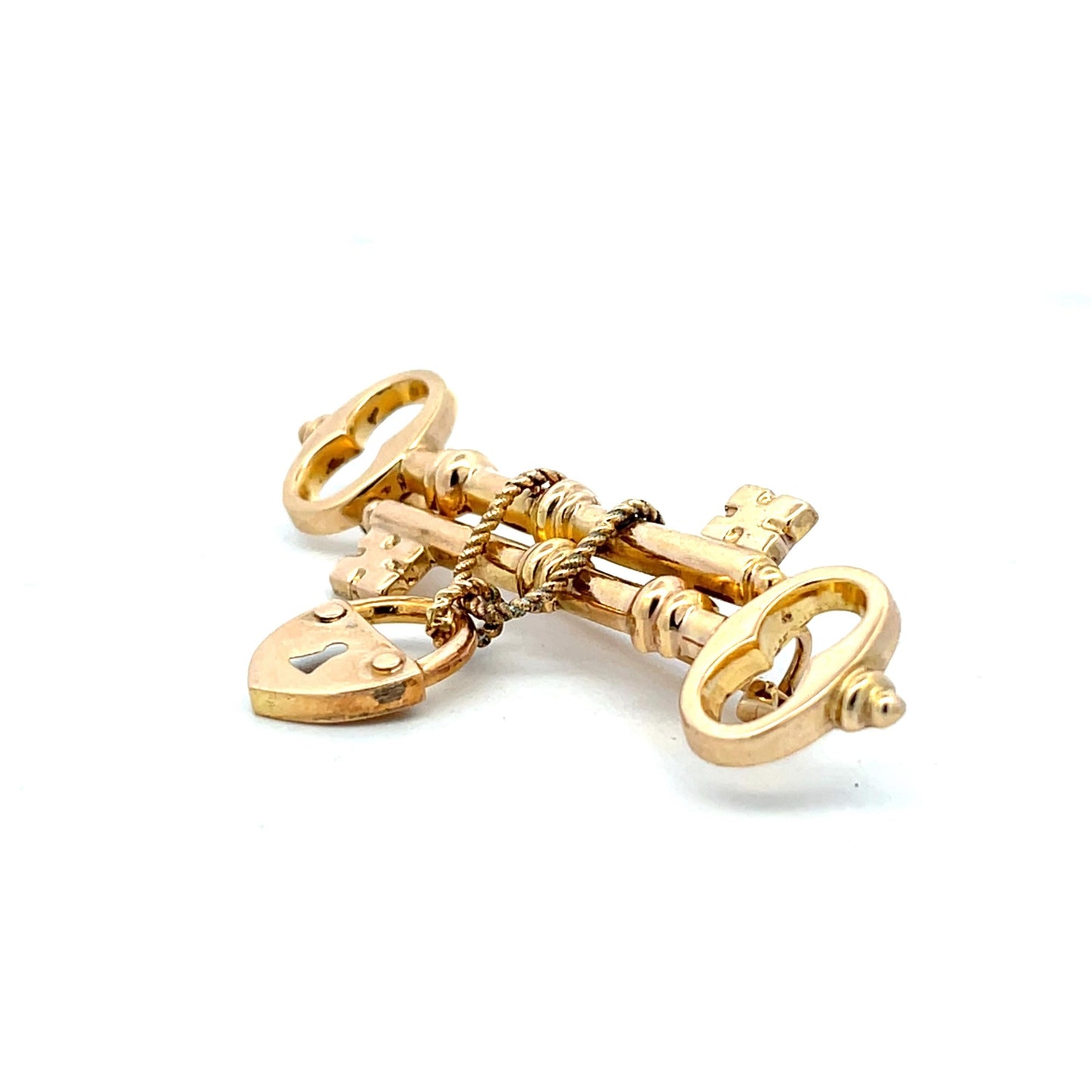9ct Gold Antique Keys and Padlock Brooch Victorian. English C.1890.