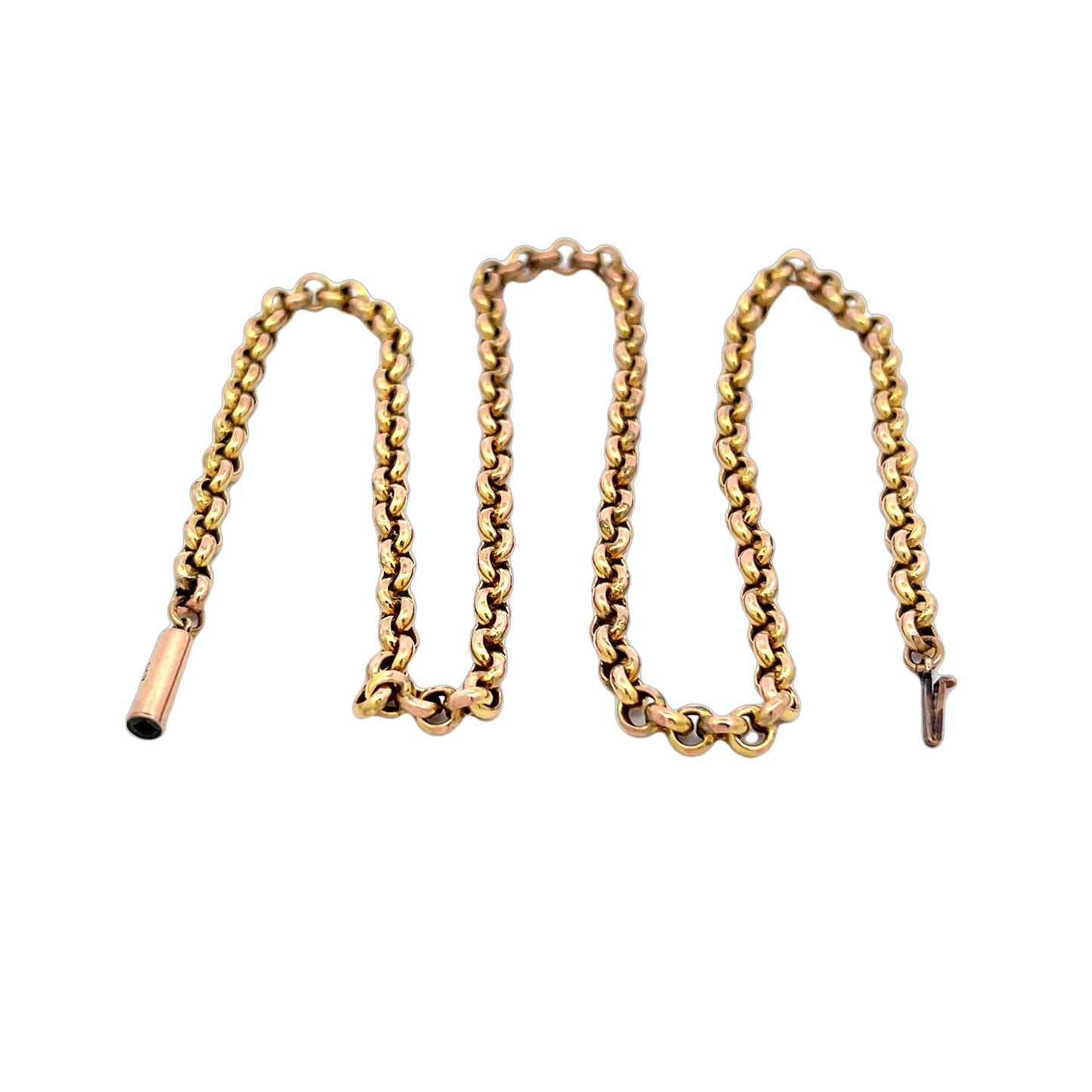 Antique 9ct Yellow Gold Edwardian Faceted Round Belcher Chain. Circa 1900, Excellent Condition, Big Barrel Clasp. 17 3/4 inches.
