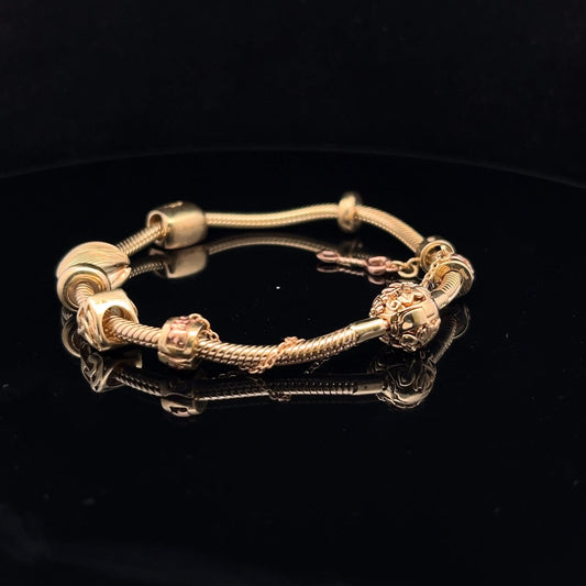 9ct Clogau Gold Milestones Charm Bracelet. Rare Welsh Gold. 4 Charms & Safety Chain. 7.5 inches U.K. Hallmarked. Pre-Owned Excellent Value.