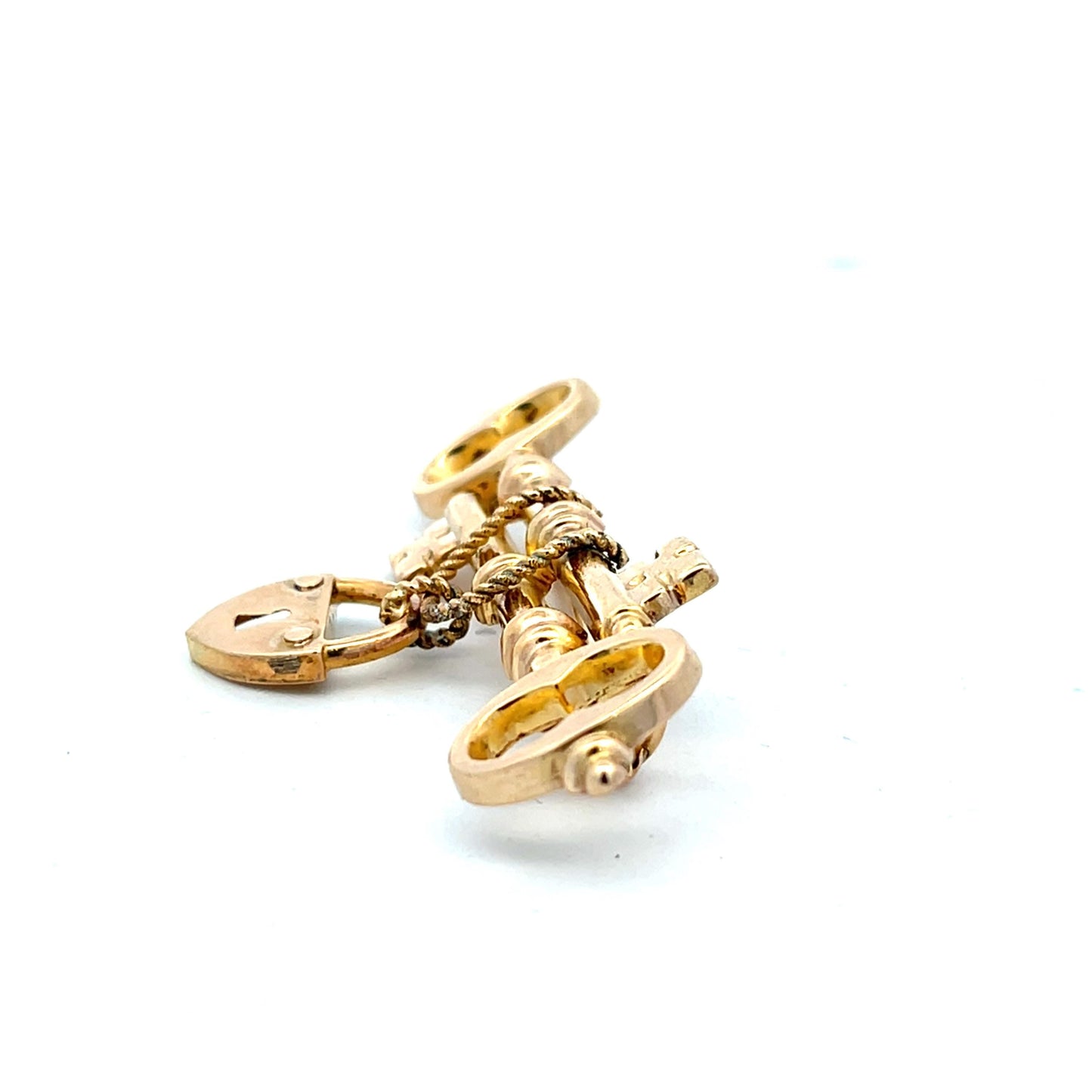 9ct Gold Antique Keys and Padlock Brooch Victorian. English C.1890.
