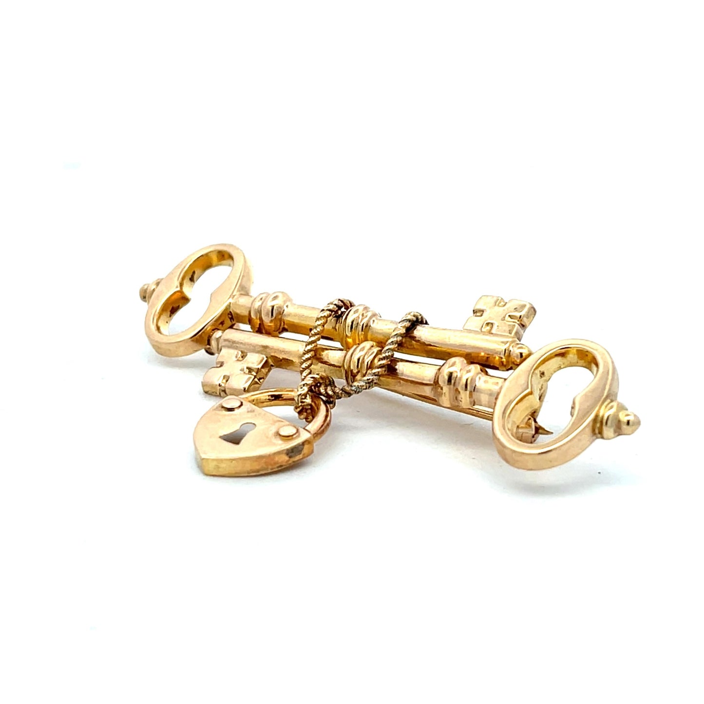 9ct Gold Antique Keys and Padlock Brooch Victorian. English C.1890.