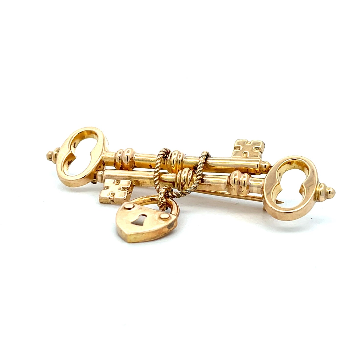 9ct Gold Antique Keys and Padlock Brooch Victorian. English C.1890.