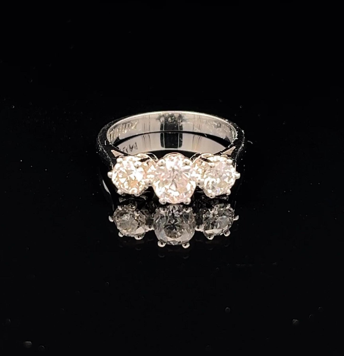 Antique 1.45 Carat Old European Cut Diamond 3 Stone Platinum Ring. Diamond Trilogy Platinum Ring.  English Circa 1900- 1910