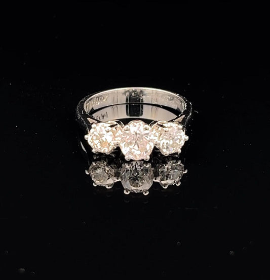 Antique 1.45 Carat Old European Cut Diamond 3 Stone Platinum Ring. Diamond Trilogy Platinum Ring.  English Circa 1900- 1910