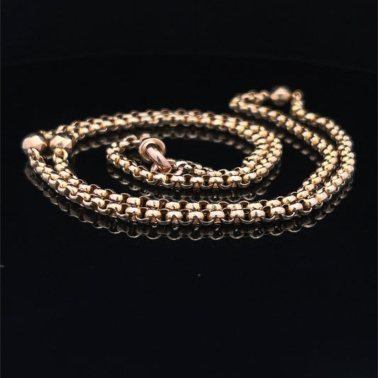 9ct Gold Edwardian Facetted Belcher Chain. English Circa 1900. Pretty Faceted Balls, 23 inches, 11.7g