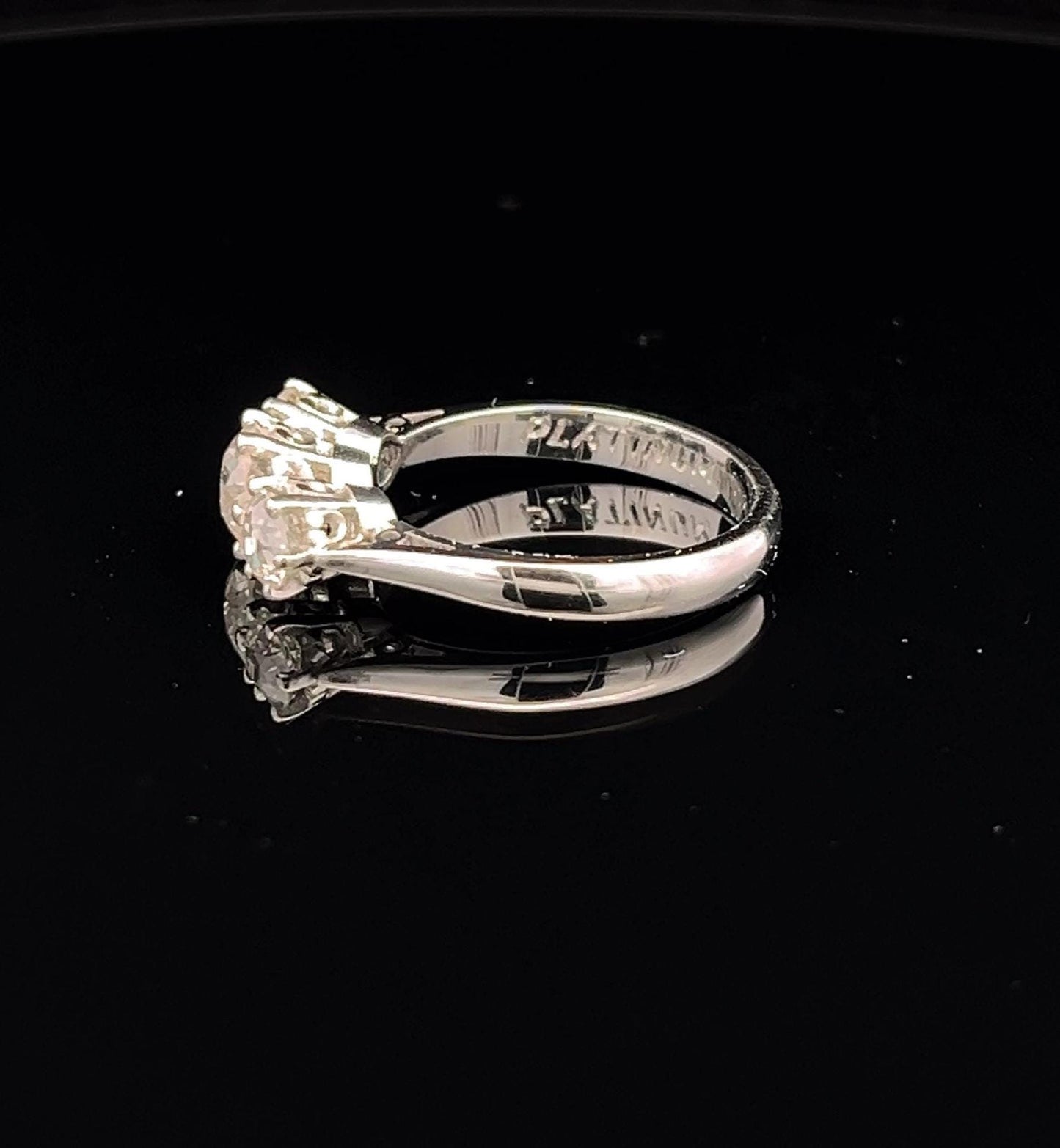 Antique 1.45 Carat Old European Cut Diamond 3 Stone Platinum Ring. Diamond Trilogy Platinum Ring.  English Circa 1900- 1910