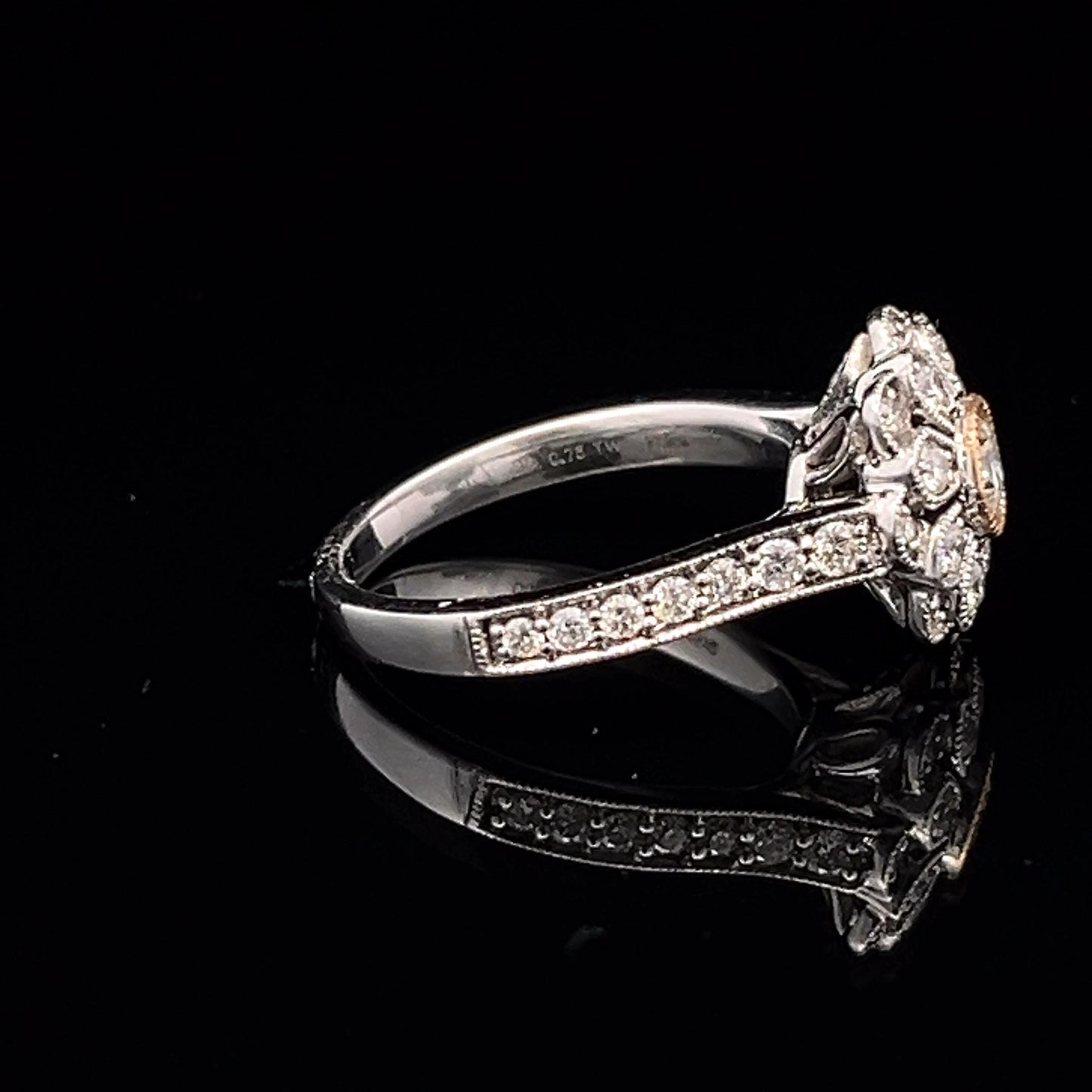 18ct White Gold Natural Diamond 'Daisy Cluster' Ring and 18ct Half Eternity/ Wedding Ring. Bridal Set. 0.75ct & 0.23ct. Pre-Owned Bargain.