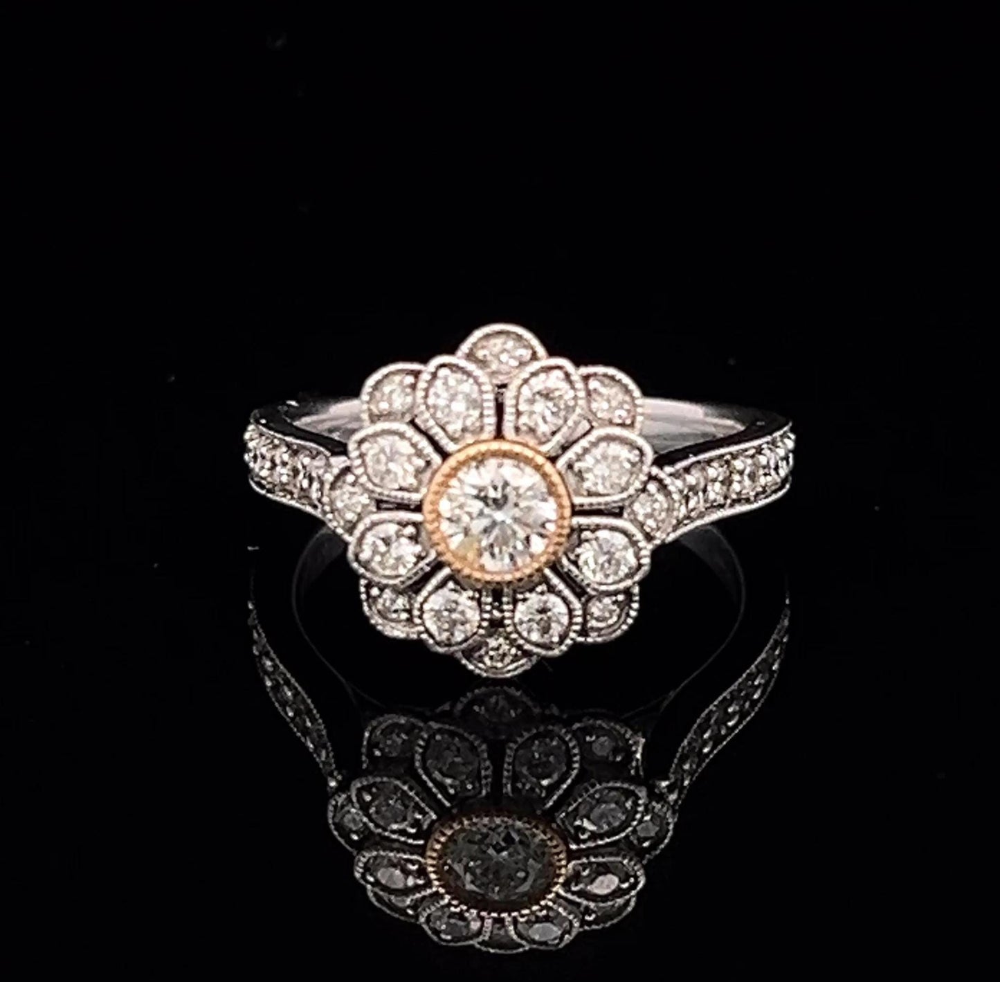 18ct White Gold Natural Diamond 'Daisy Cluster' Ring and 18ct Half Eternity/ Wedding Ring. Bridal Set. 0.75ct & 0.23ct. Pre-Owned Bargain.