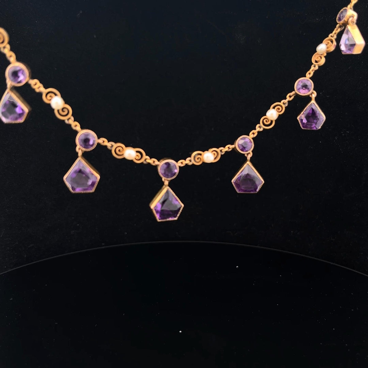 Stunning Antique 15ct Gold, Amethyst and Pearl Necklace English C.1900. Unusual Design.