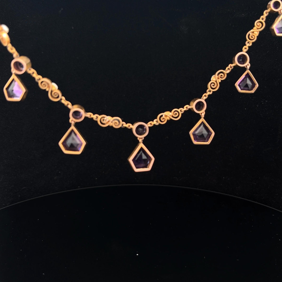 Stunning Antique 15ct Gold, Amethyst and Pearl Necklace English C.1900. Unusual Design.