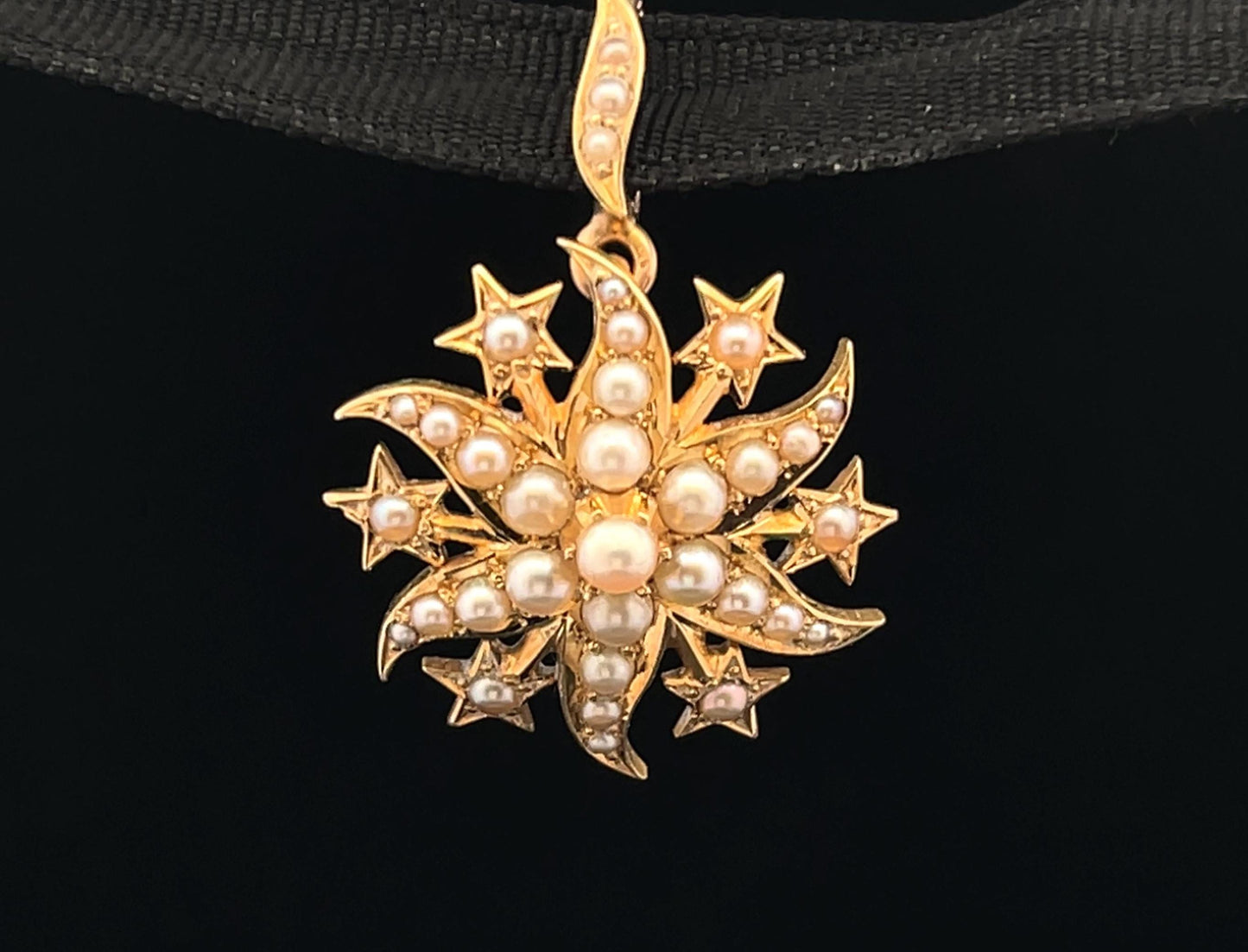 Antique 15ct Gold Natural Split Pearl Star Pendant Circa 1900. Smaller Sweet Size. (Chain Not Included)
