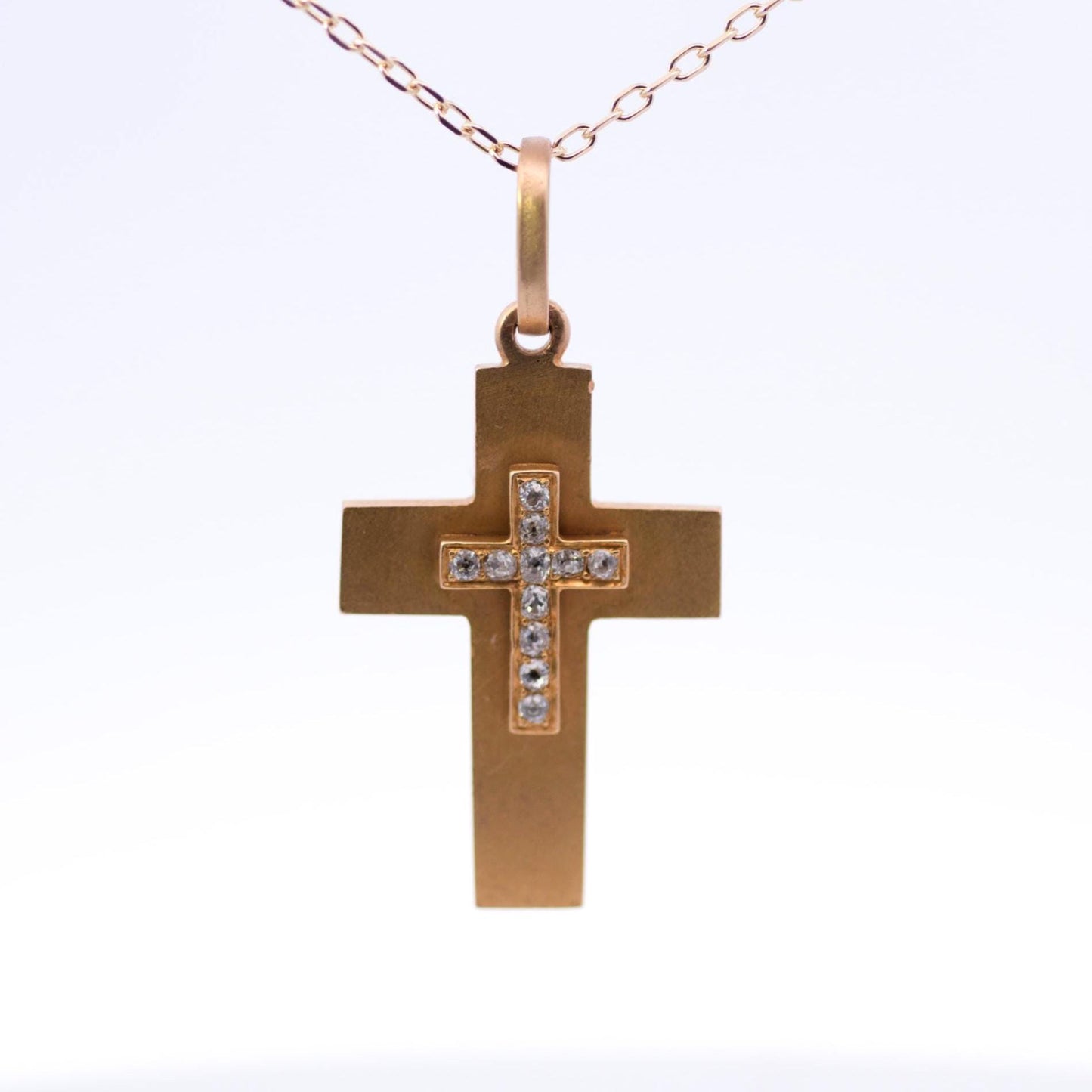 Antique Gold Diamond Set Cross Pendant. Old European Cut Diamonds. Solid 9ct Gold. Victorian, English.  (Chain Not Included)