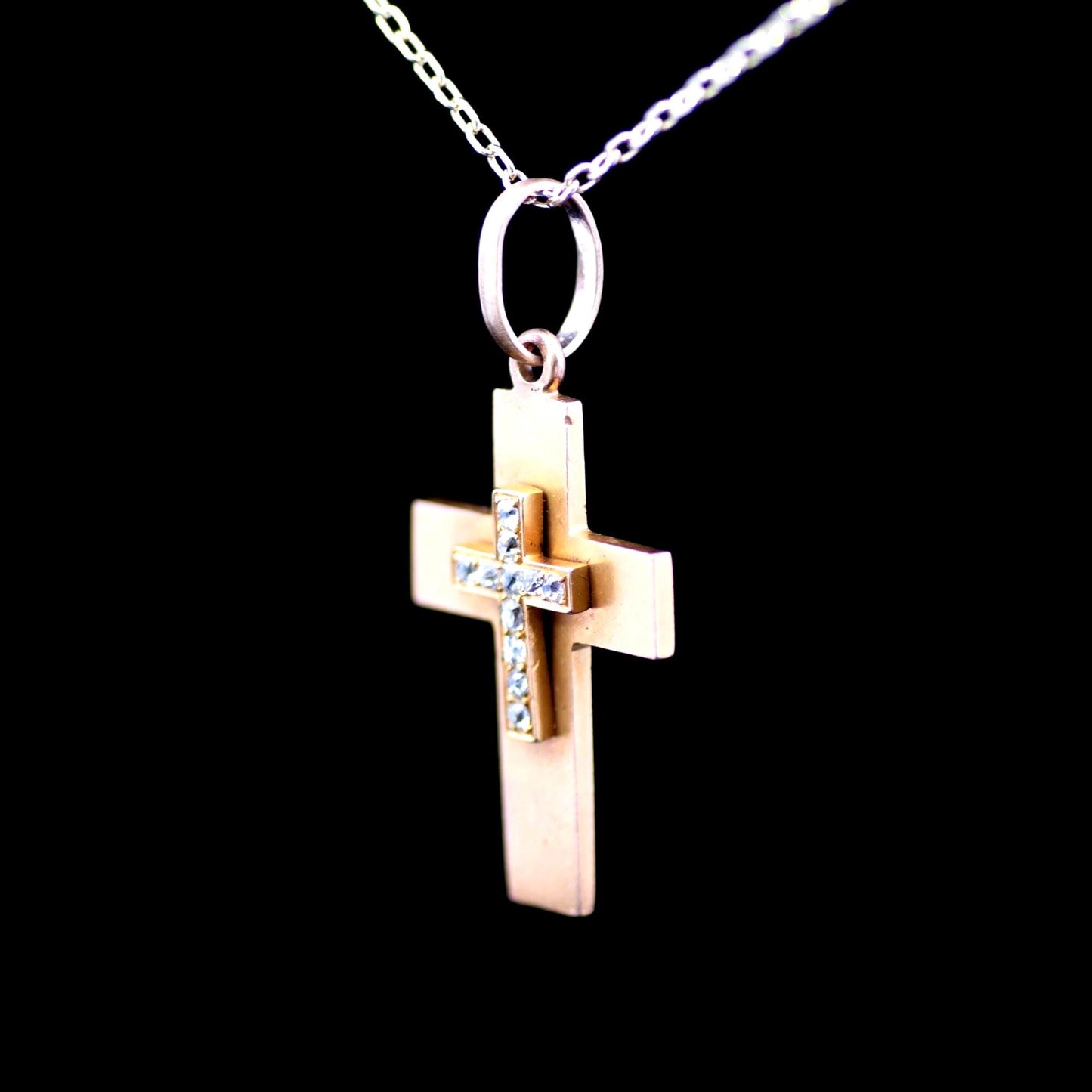 Antique Gold Diamond Set Cross Pendant. Old European Cut Diamonds. Solid 9ct Gold. Victorian, English.  (Chain Not Included)