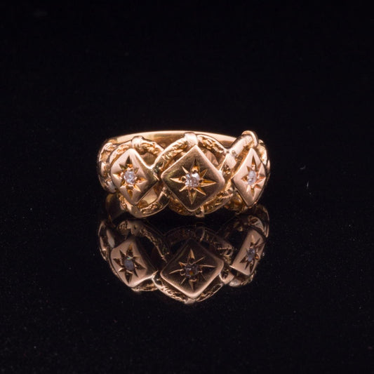 Antique 18ct Gypsy Knot Ring. Hallmarked London 1919. Rare 'triple Knot' Example. Trilogy Ring.