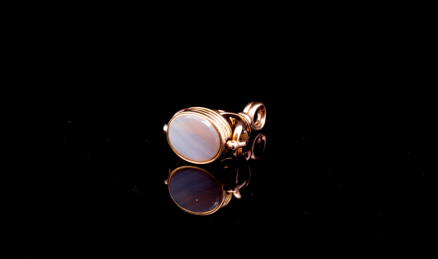 Antique 15ct Gold, Bloodstone and Agate Swivel Watch Fob / Seal. Circa 1860