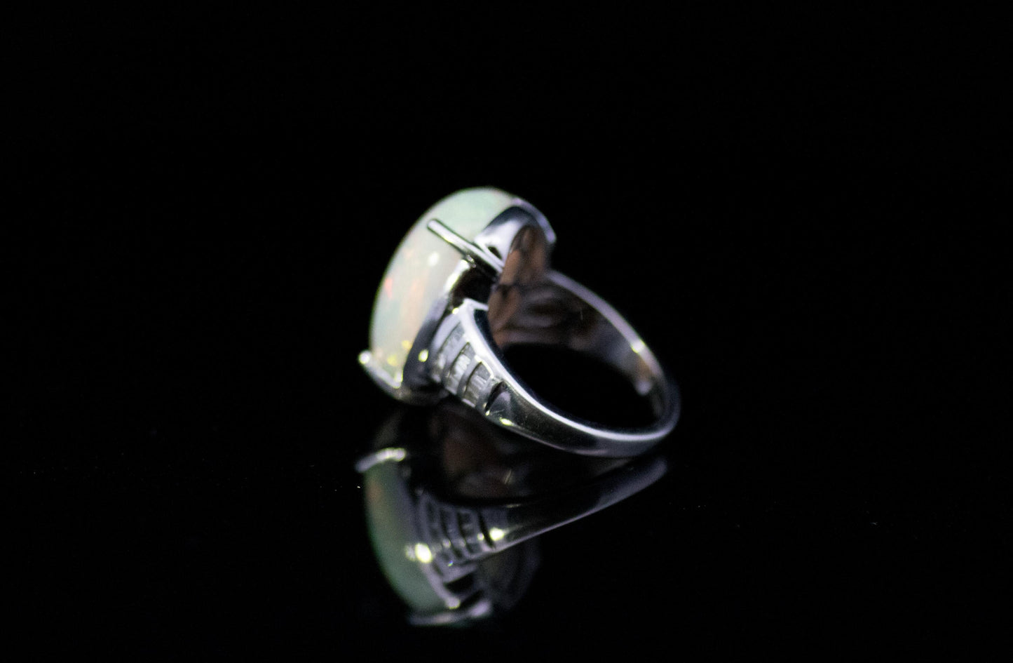Vintage Platinum, Large 12 Carat Opal & Baguette Diamonds Ring. Superb Heavy Mount.
