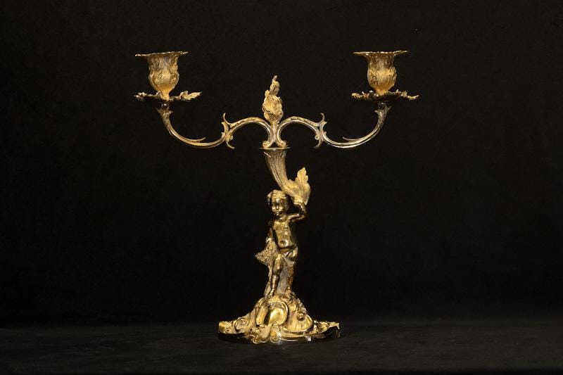 Vintage Silver-Gilt Candelabra Pair, Elizabeth II, Rococo Style