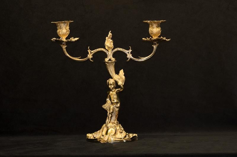 Vintage Silver-Gilt Candelabra Pair, Elizabeth II, Rococo Style