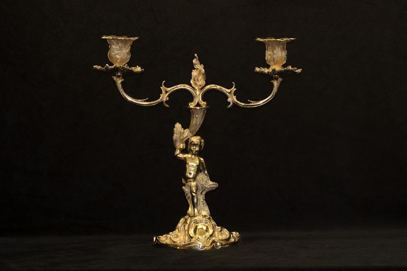 Vintage Silver-Gilt Candelabra Pair, Elizabeth II, Rococo Style