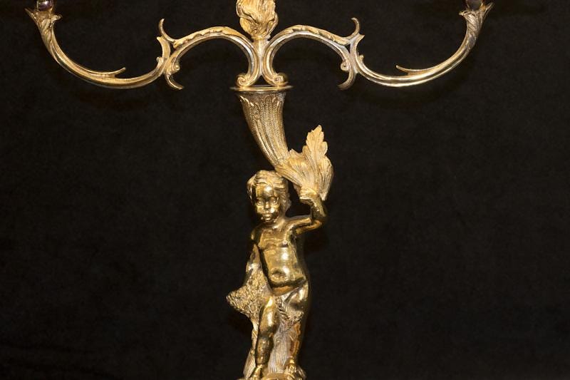 Vintage Silver-Gilt Candelabra Pair, Elizabeth II, Rococo Style