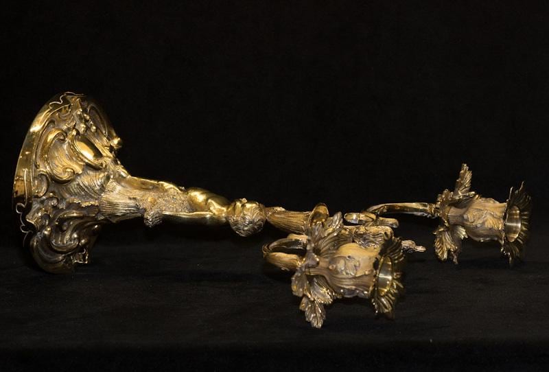 Vintage Silver-Gilt Candelabra Pair, Elizabeth II, Rococo Style