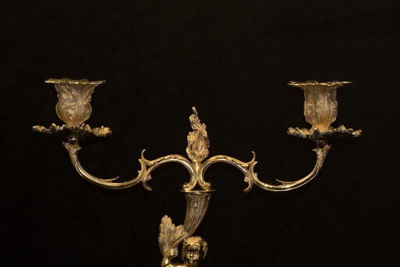 Vintage Silver-Gilt Candelabra Pair, Elizabeth II, Rococo Style
