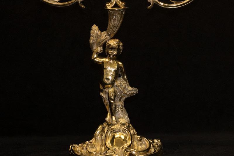 Vintage Silver-Gilt Candelabra Pair, Elizabeth II, Rococo Style